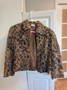 Vintage Wool/Mohair/Alpaca Leopard Print Cropped Women's Coat - Brown/Black